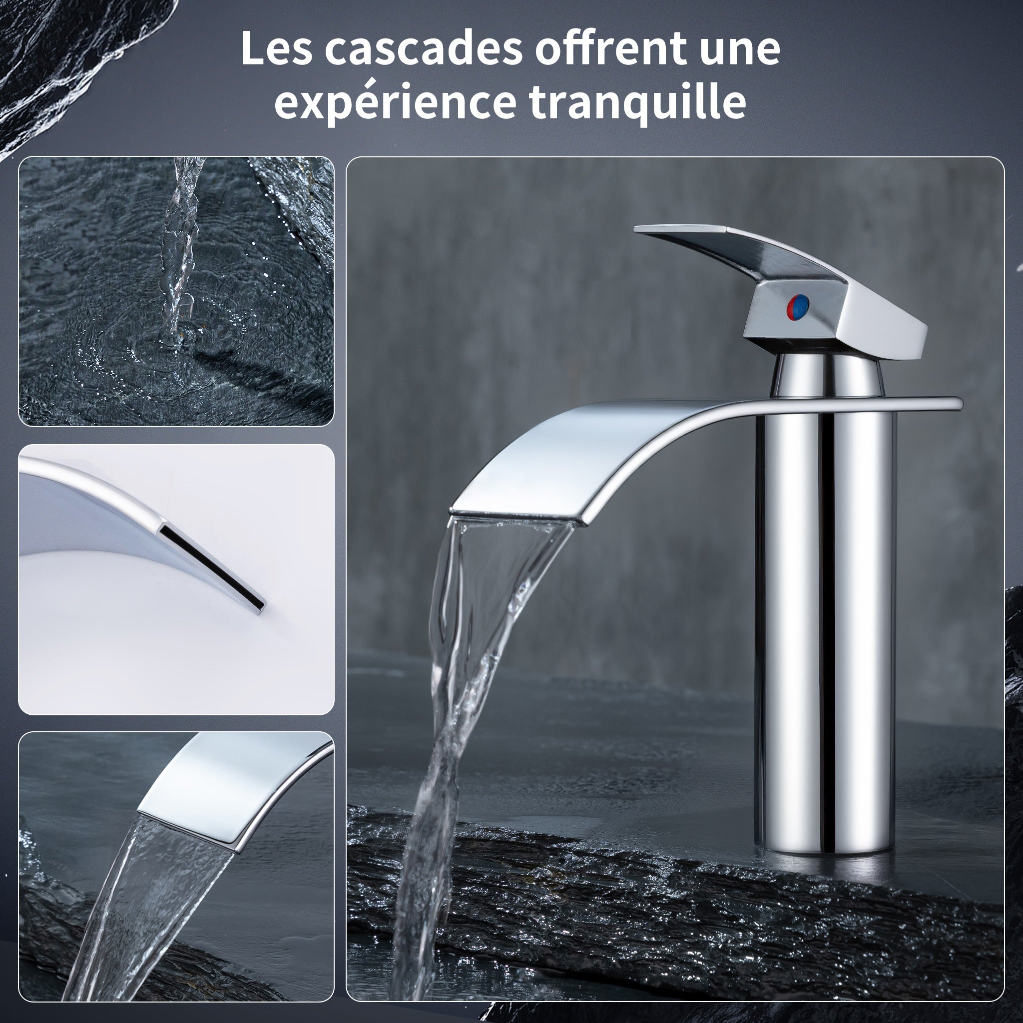 Robinet Salle de Bain Cascade Mitigeur de Lavabo Design Moderne pour Vasque Chromé en Inox - 2