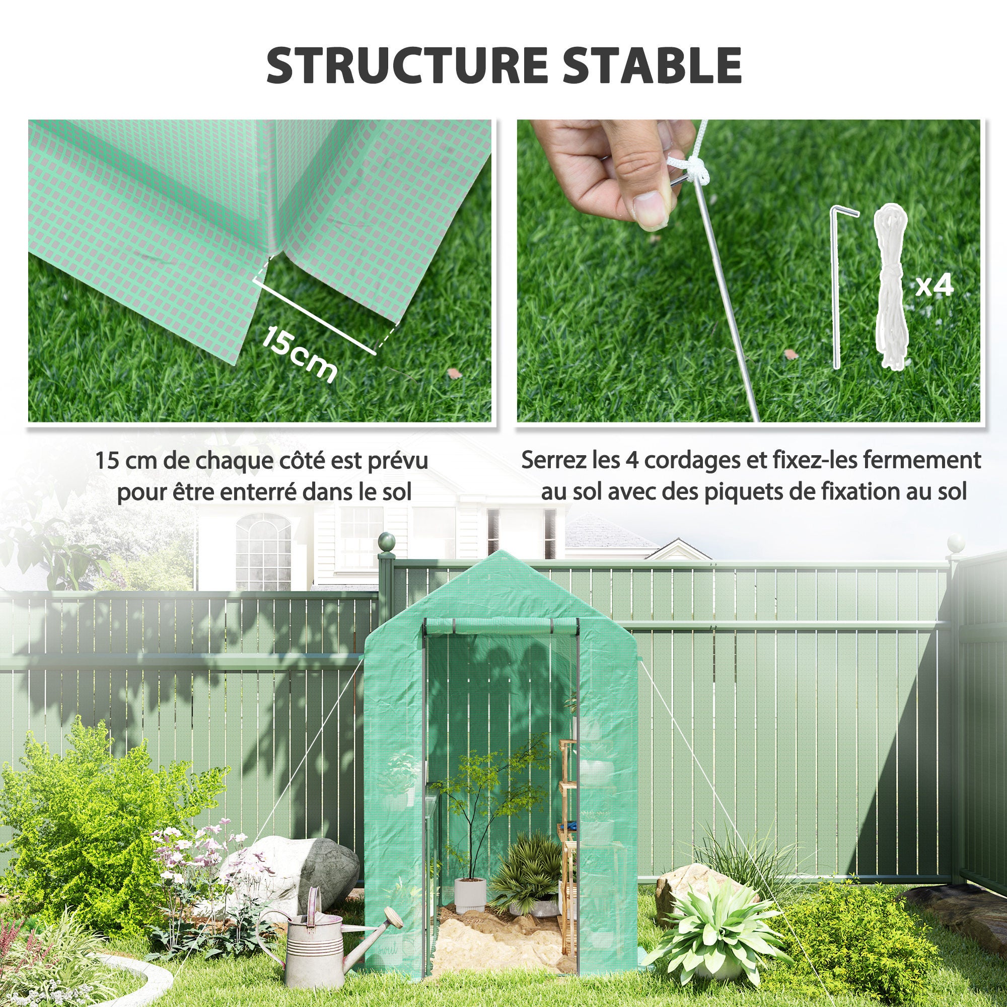 Serre de Jardin - Outsunny - étagère 2 niveaux porte zippée enroulable - bâche renforcée 140 g/m², châssis en acier - vert - 6