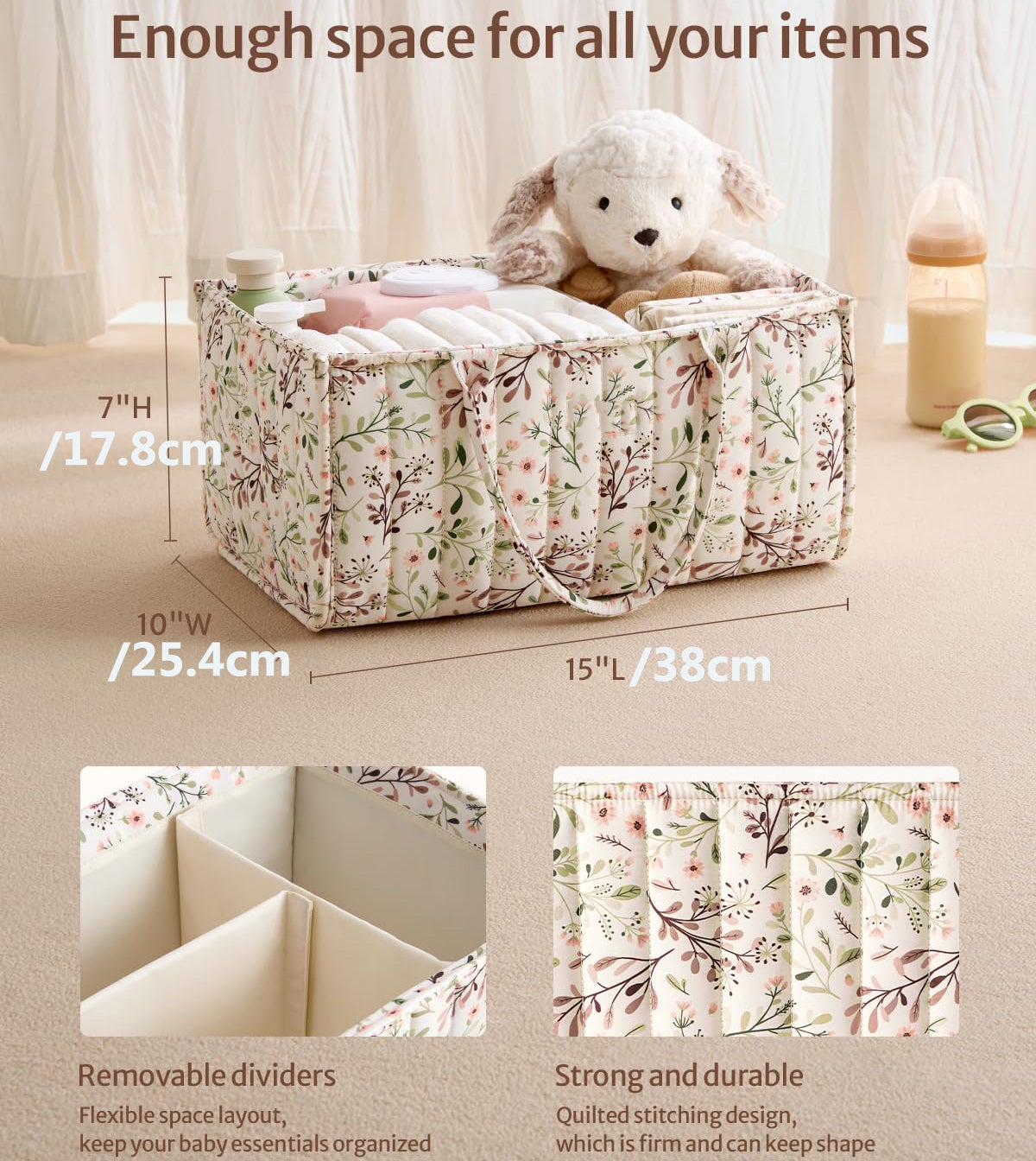 NICOLA Organisateur de caddie à couches,panier de rangement de pépinière élégant,sac de rangement de couches,marguerite pastorale - 2