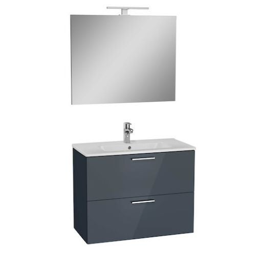 Mia ensemble avec meuble préassemblé 79x61x39,5 cm + miroir + lavabo + éclairage LED, anthracite brillant (MIASET80A) - 2