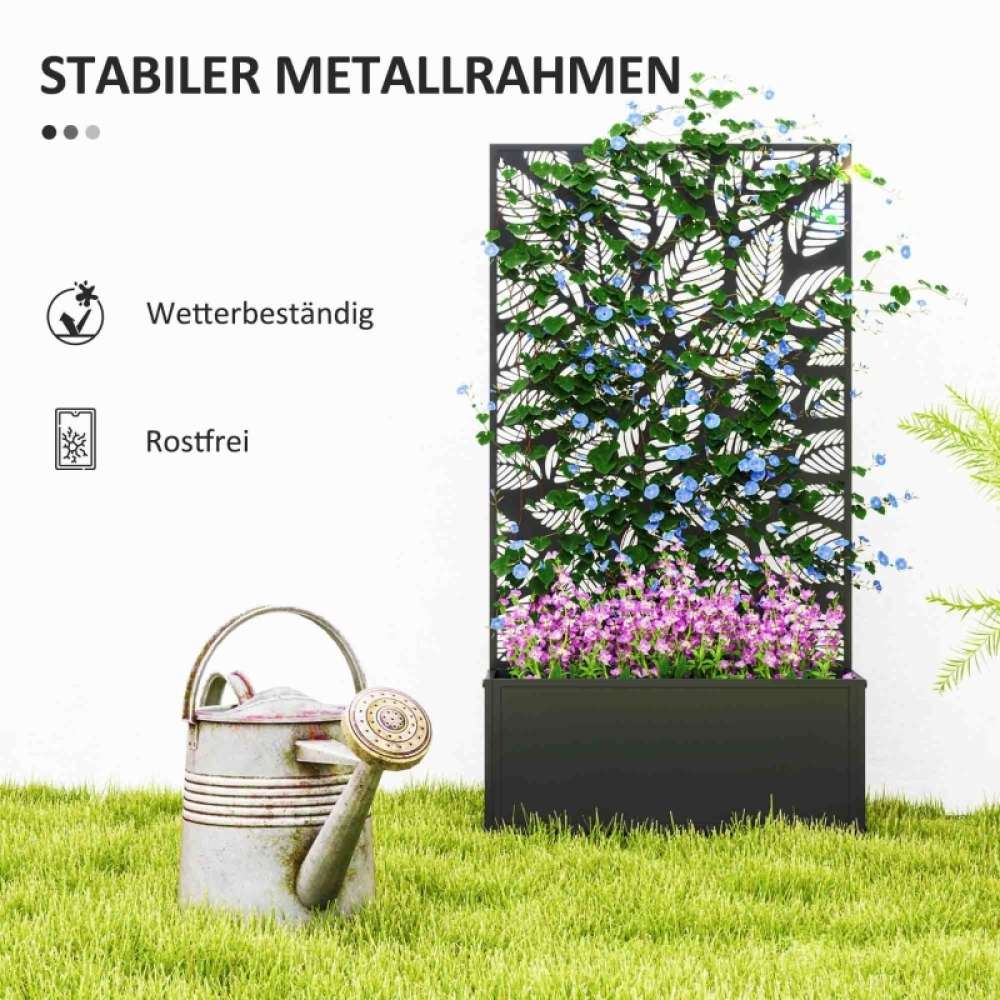 Bac potager surélevé avec treillis et panneau d’intimité, métal noir, jardinière de balcon, support plantes grimpantes, extérieur robuste - 6