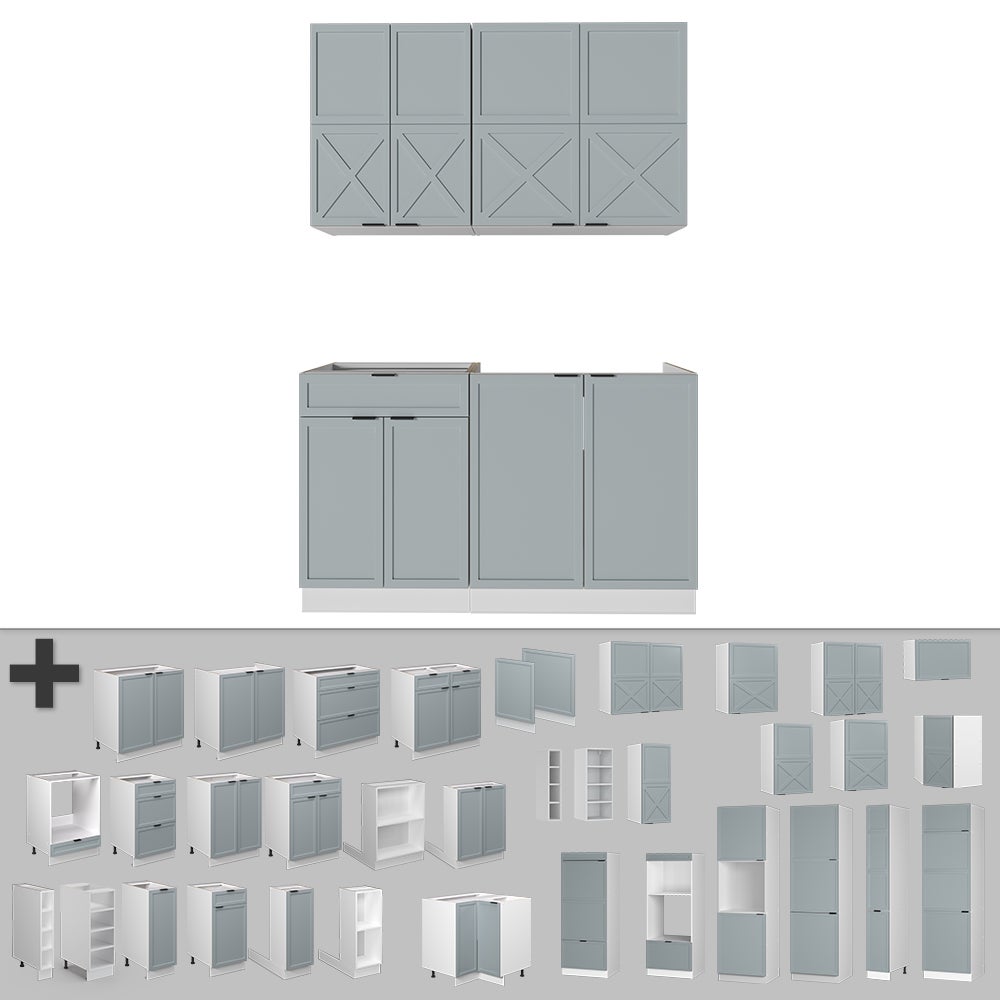 Vicco Cuisine Fame-Line, Bleu clair-gris/blanc, 140cm sans PT - 8