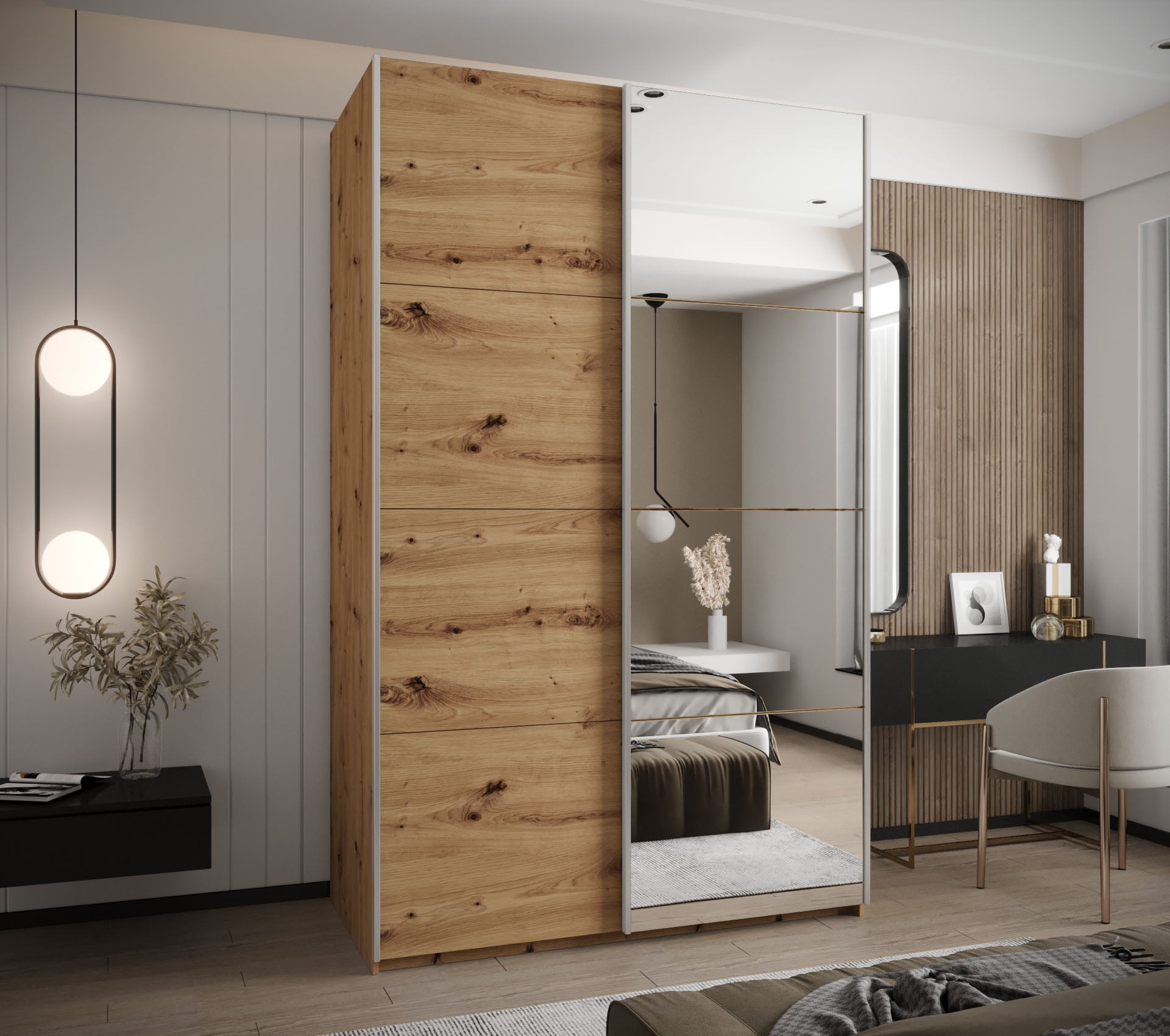 Szafa przesuwna wysoka Lux 3 150 x 64 x 245,5 cm artisan + artisan + u. srebrny - Abiks Meble - 2
