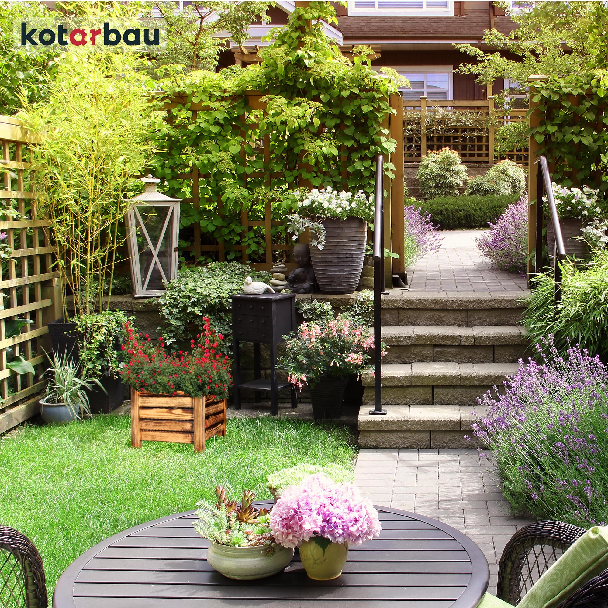 Pot de Fleurs en Bois 38 x 38 x 30 cm Jardinière en Pin Carbonisé Pot de Plantes Jardinière - Idéal pour Jardin Terrasse Balcon - KOTARBAU - 6