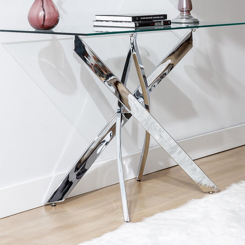 Konsola ze szkła hartowanego i chromowanego metalu - Transparentna - COSIMA