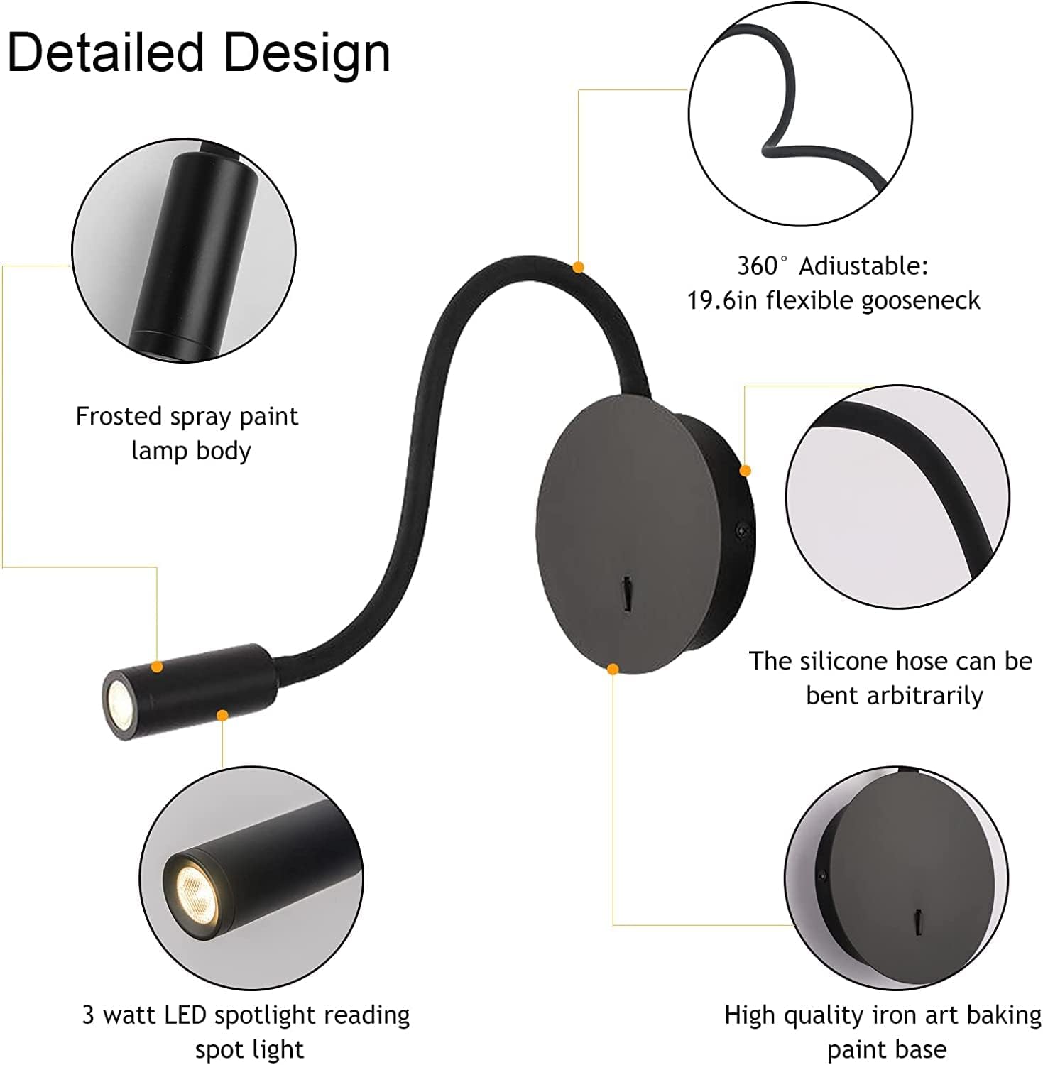 J.SUNUN Applique da Parete Interno LED Nero 100CM 39.4in 35W 2800LM Luce Caldo 3000K Per