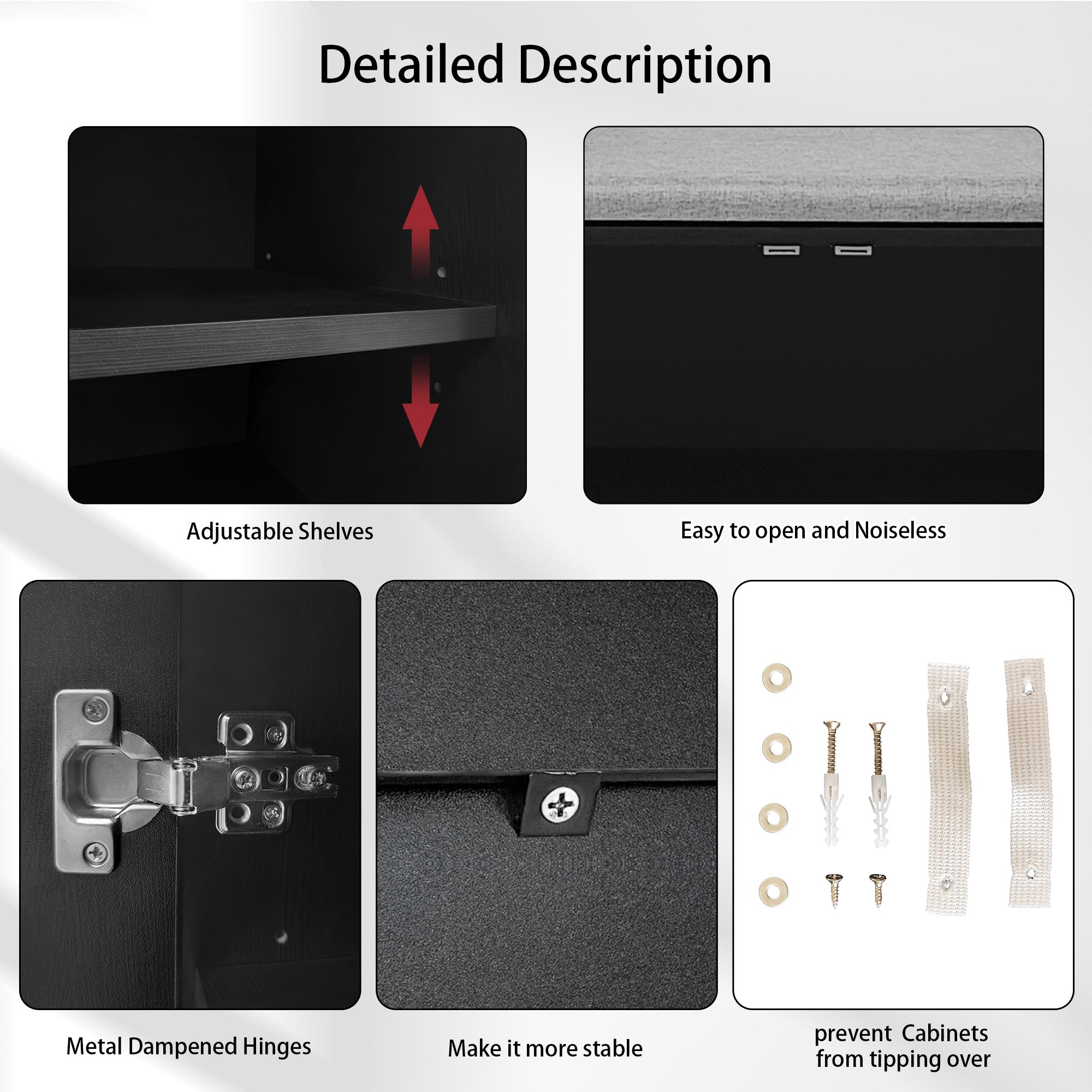 Banc à chaussures moderne avec 3 portes de rangement, poignées métalliques asymétriques, niveaux multiples, dims: L100×P34×H69 cm - 5