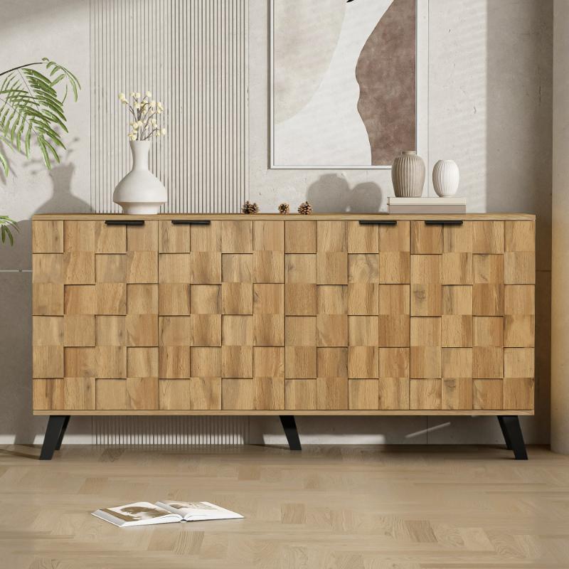 Nowoczesny kredens z 4 drzwiami, 160,5 x 35,5 x 78 cm, elegancki design do salonu, sypialni i jadalni