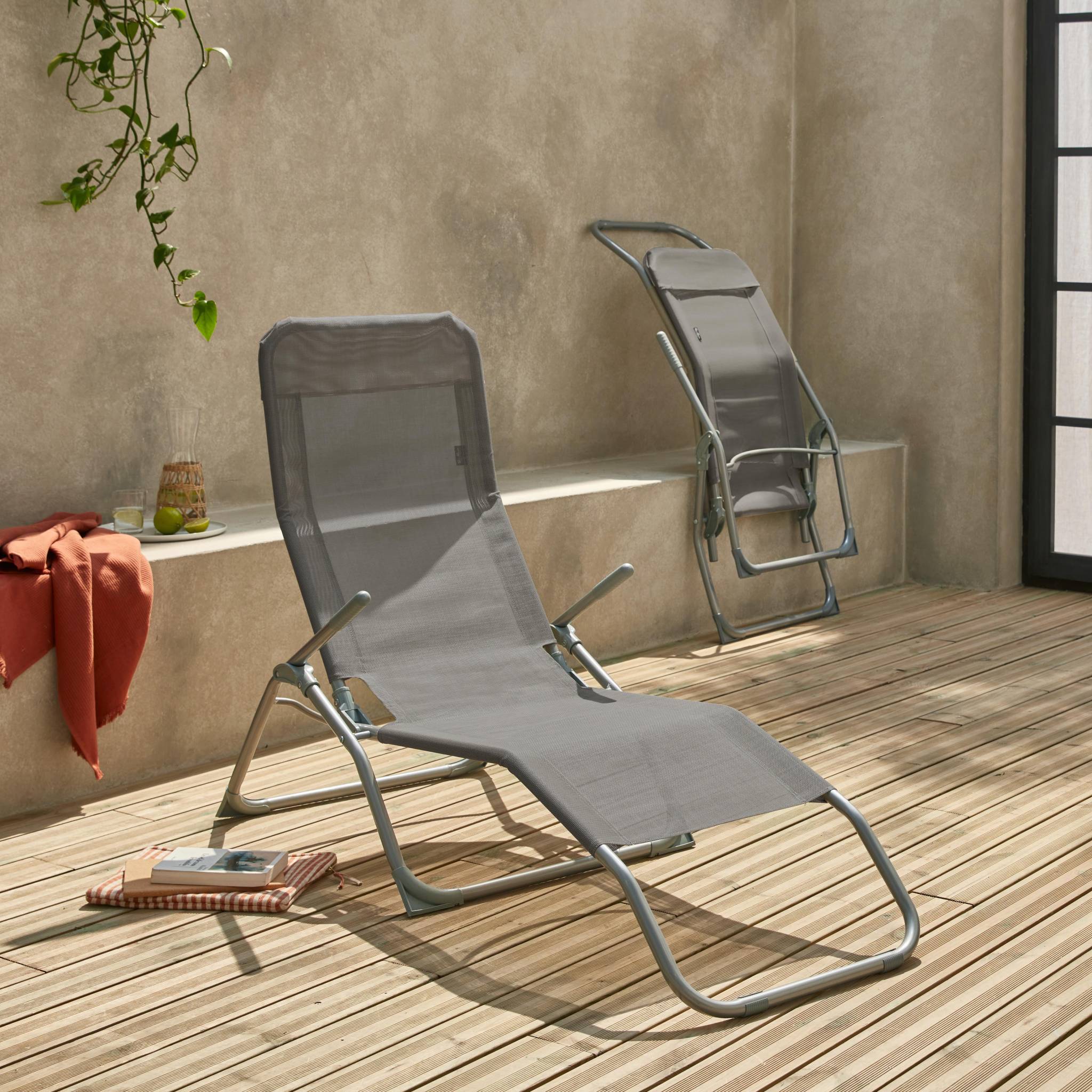 Tumbona plegable de textileno con 2 posiciones, set de 2 Antracita - 57x168x93 cm - 3