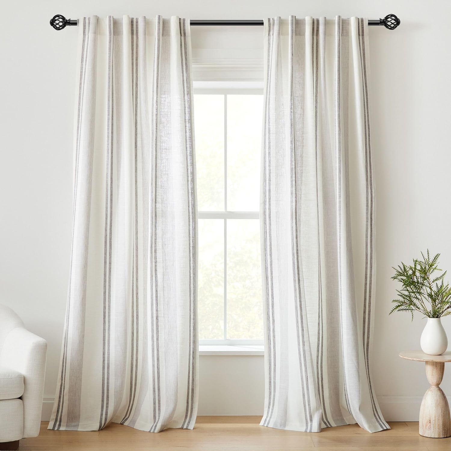 Tringle à rideaux en acier inoxydable noir mat 76-245 cm Avec embout et ...
