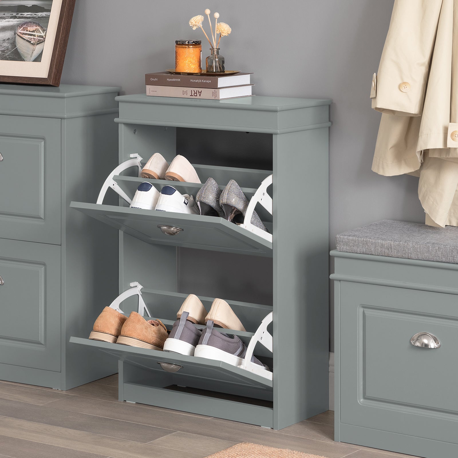 SoBuy FSR78-HG Meuble de Rangement à Chaussures Armoire à Chaussures 2 abattants Meuble d'entrée Coffre Rangement Gris - 7