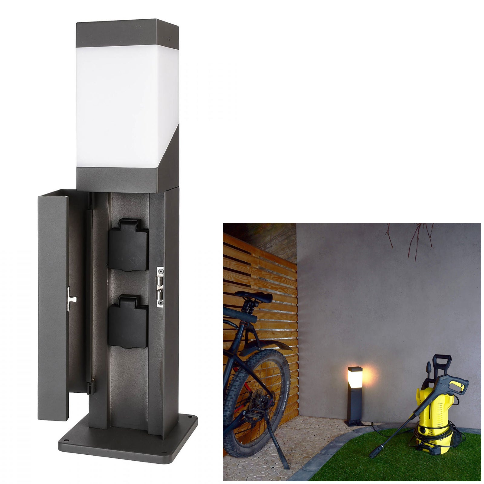 Kukui Puka LED lampa podłogowa E27 multi-socket IP44 / IP68 wodoodporna 2 gniazda oświetlenie ogrodowe garaż 230V