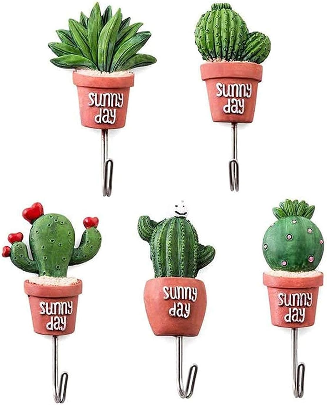 5 Samoprzylepnych haczyków ściennych, Obraz kaktusa w 5 stylach, Odpowiednie do kuchni domowej