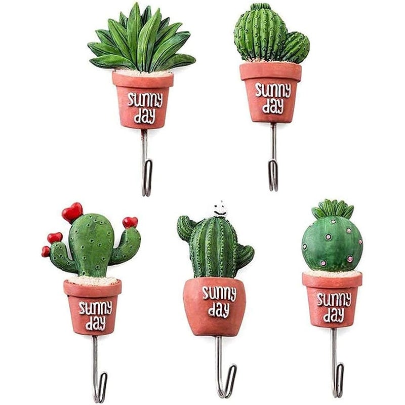 5 Samoprzylepnych haczyków ściennych, Obraz kaktusa w 5 stylach, Odpowiednie do kuchni domowej