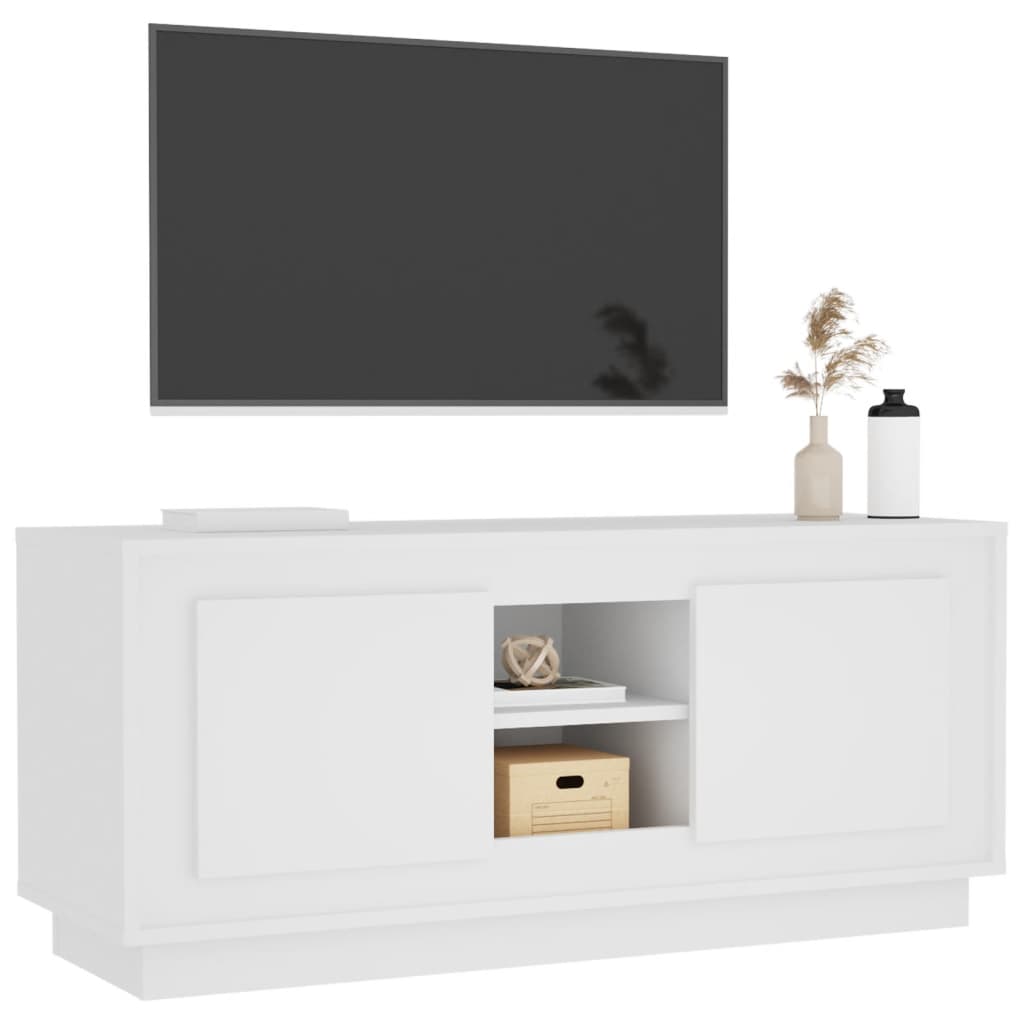 Meuble TV blanc 102x35x45 bois d'ingénierie - 4