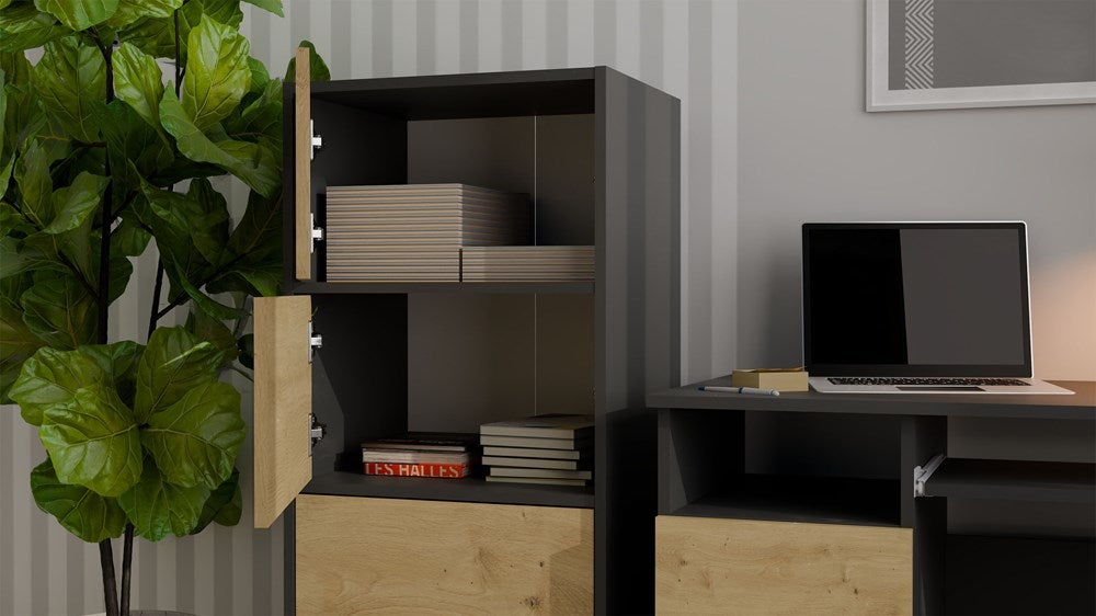 ALMA - Commode 4 portes pour chambre 50x119x40cm - Anthracite / Chêne Artisan - 4