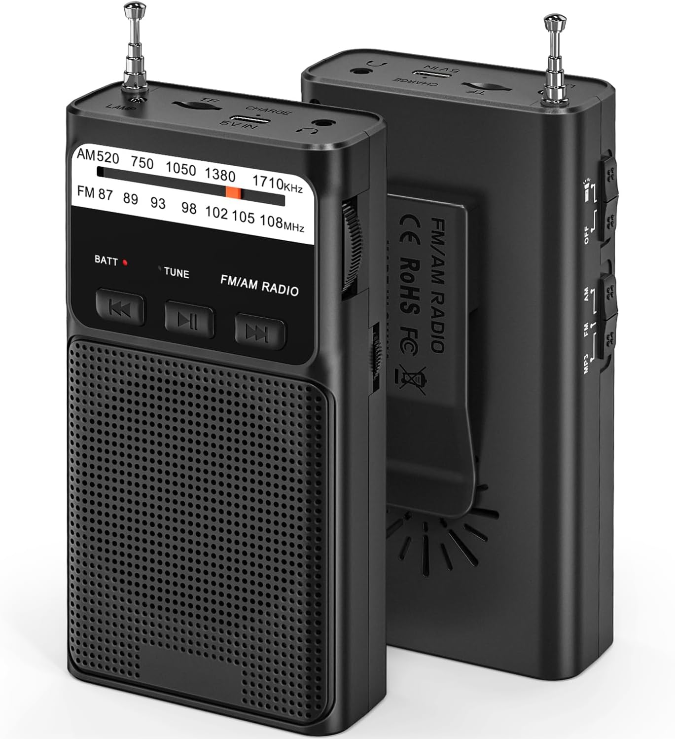 Małe przenośne radio, radio przenośne AM(MW)/FM z akumulatorem 1200 mAh, kieszonkowe radio tranzystorowe z doskonałym odbiorem
