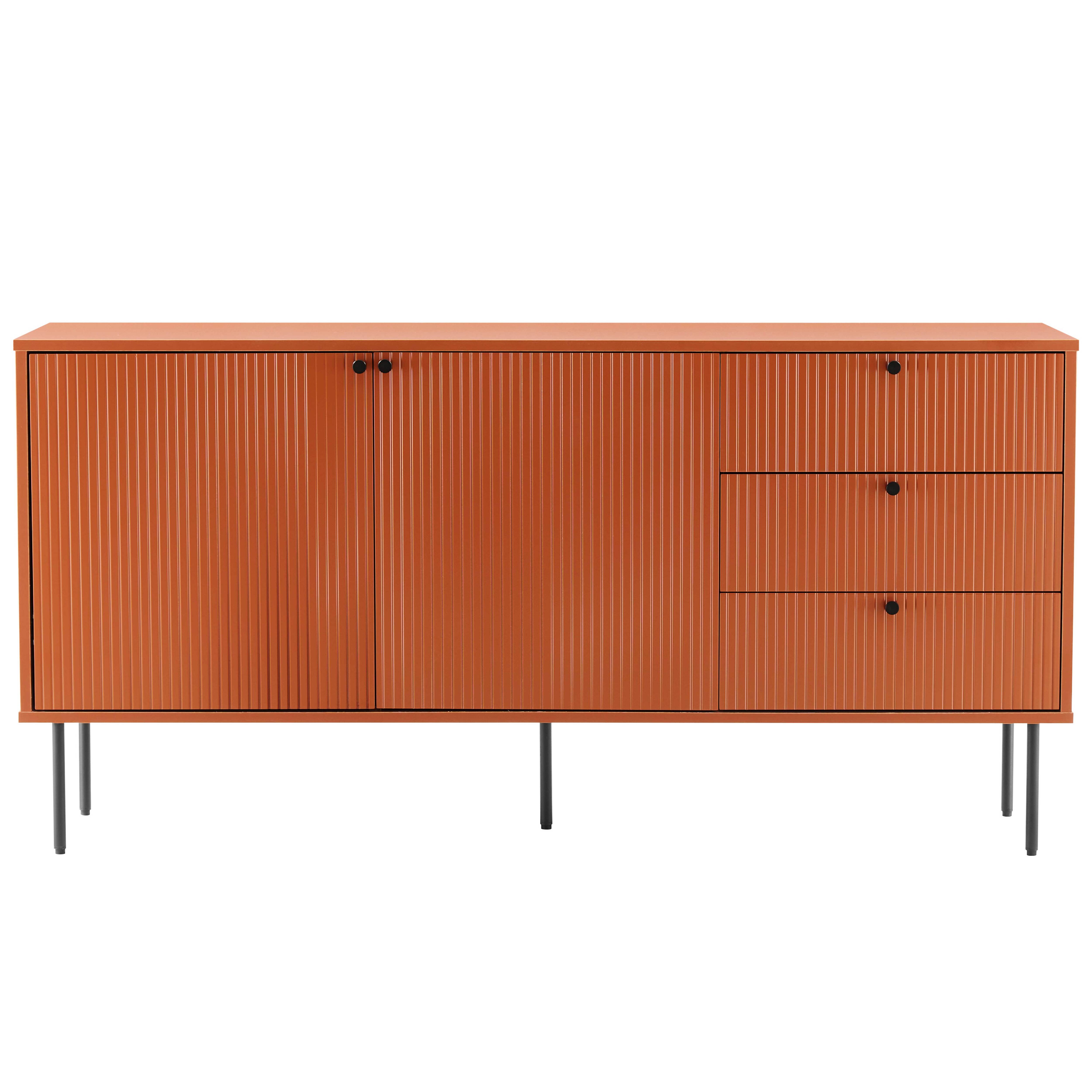 Buffet 2 portes et 3 tiroirs décor mélaminé 150 cm orange - 3