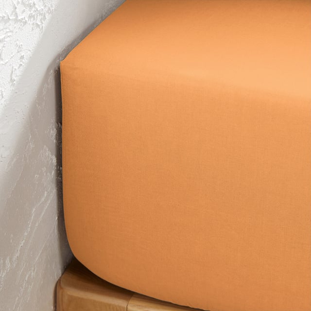 Drap housse uni coton, bonnet 32cm, Scenario - Mangue - 180 x 200 cm