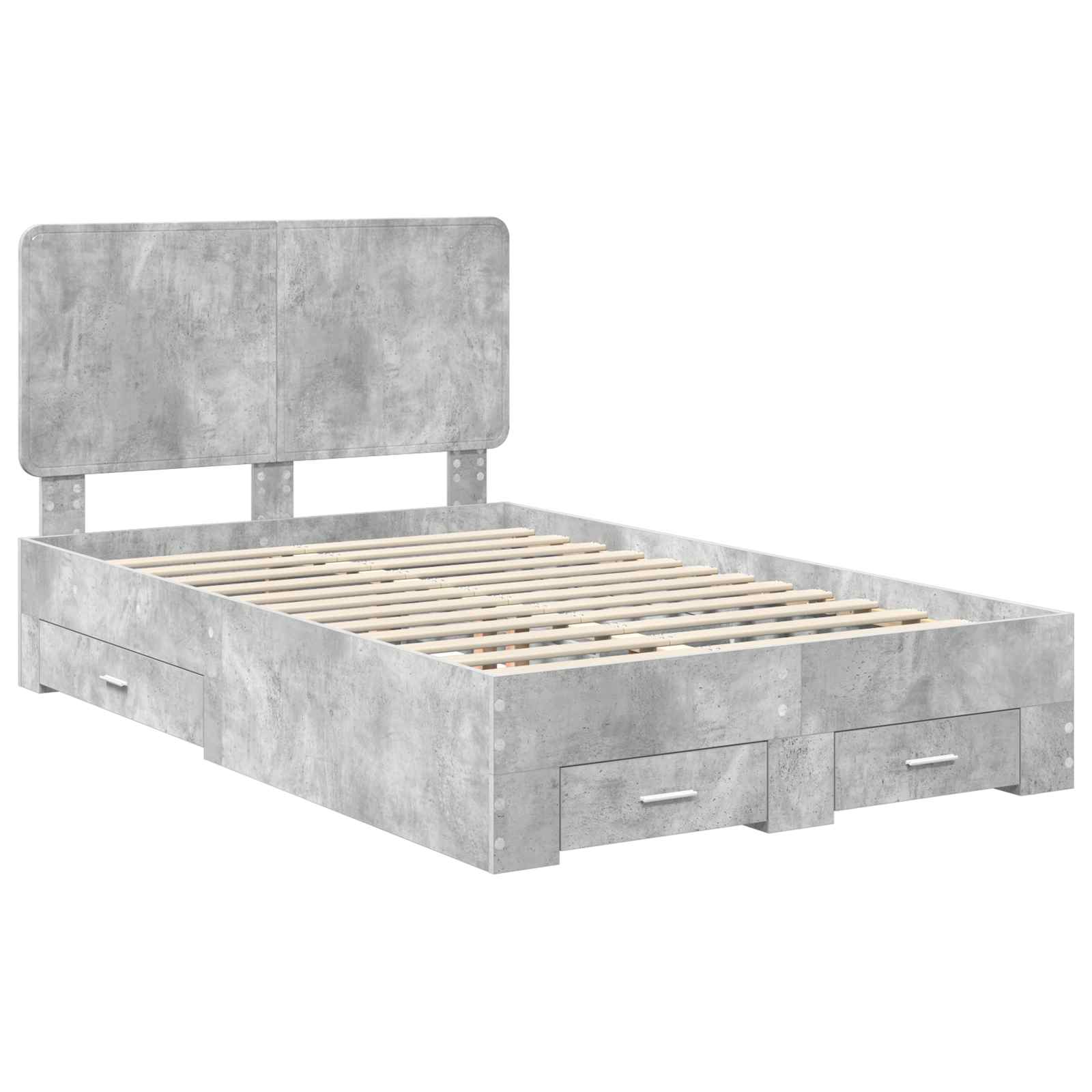 Cadre de lit gris béton 135 x 190 cm panneau de bois - 4