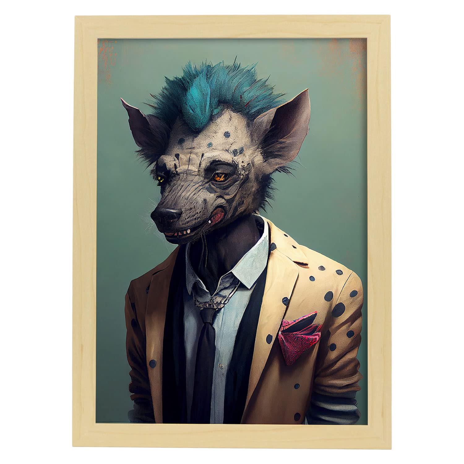 Nacnic poster de hiena en estilo de fotografía a todo color divertidas ilustraciones realistas de animales con ropa humana a3 marcos madera