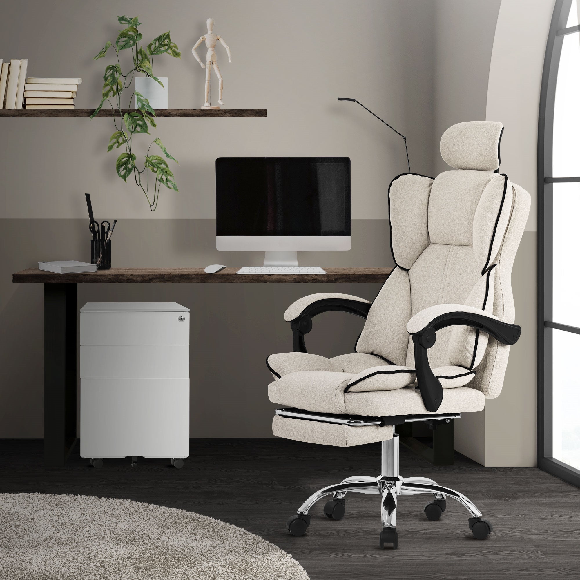 ML-Design chaise de bureau ergonomique, beige, chaise de bureau réglable en hauteur avec dossier haut, chaise pivotante avec repose-pieds - 9