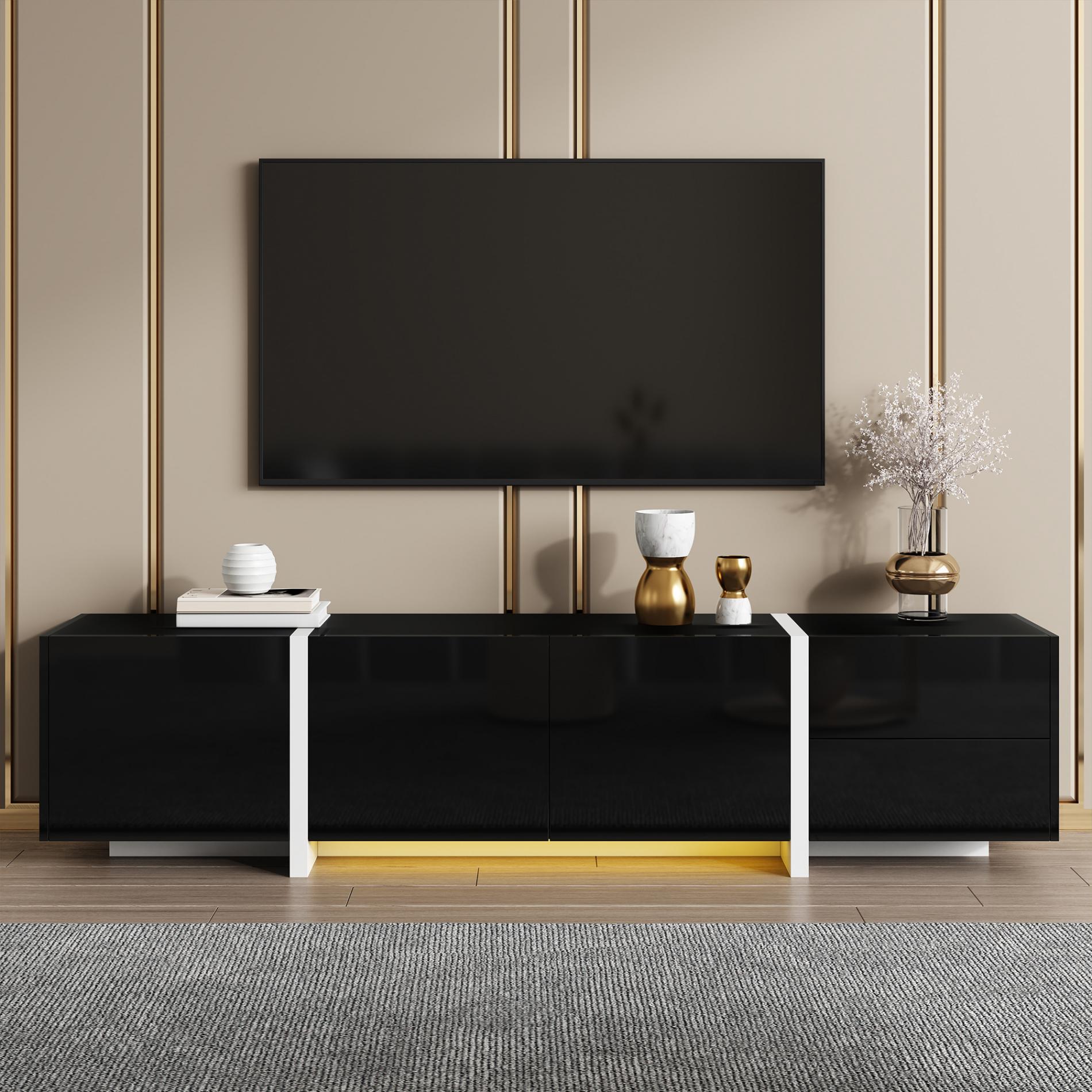 Armoire TV Moderne avec Rangement Spacieux, Design Épuré en Noir et ...