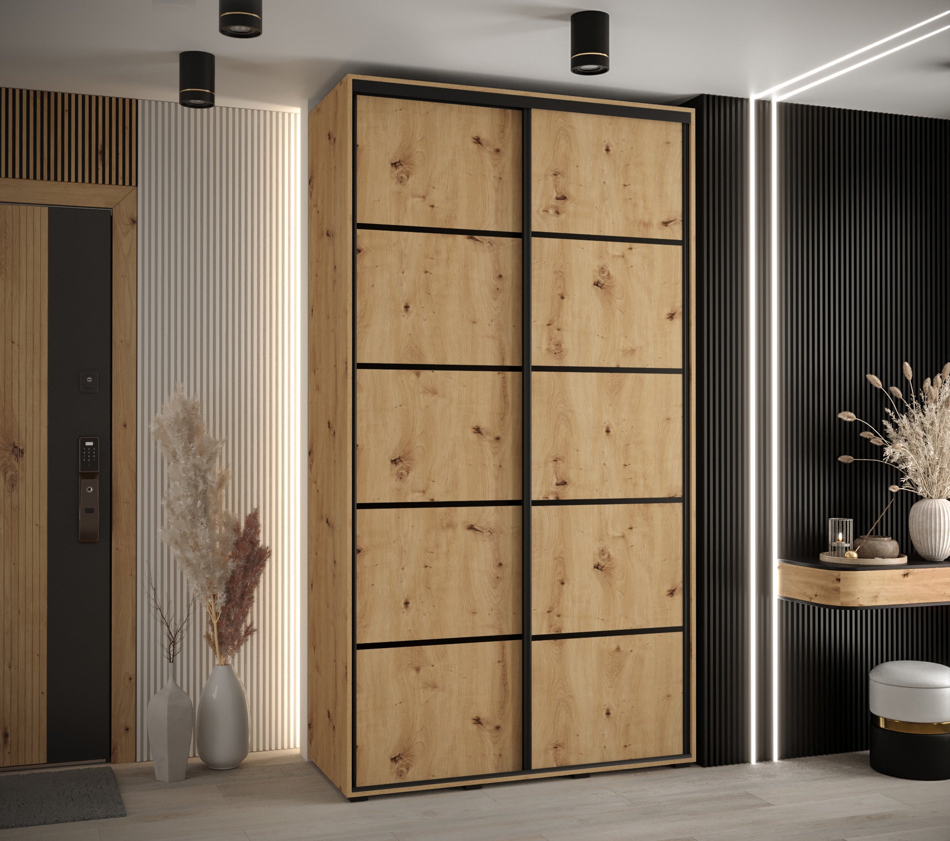 Szafa przesuwna wysoka Davos 4 140 x 45 x 235,2 cm artisan + artisan + u. czarny - Abiks Meble - 2