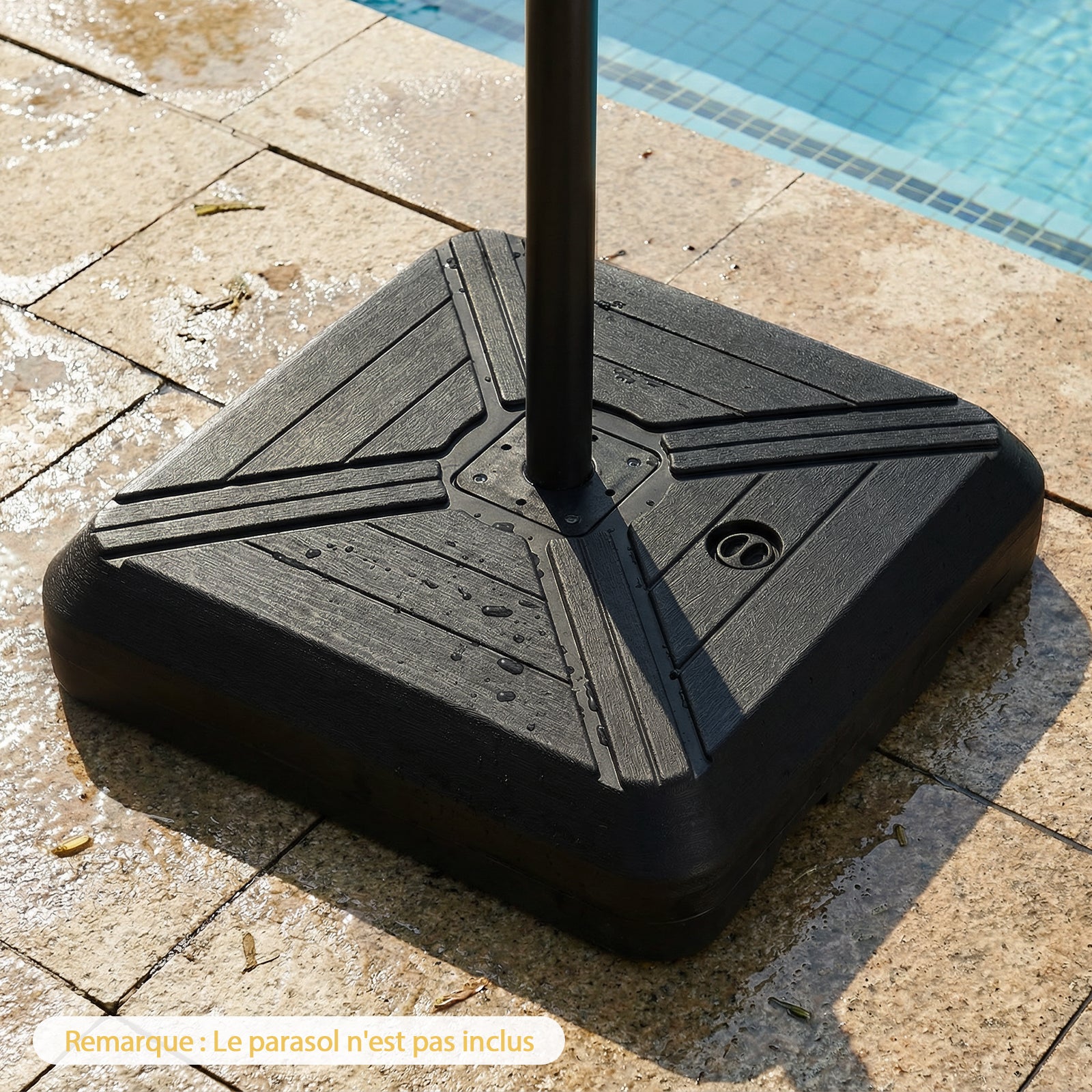 Base de Parasol Déportée Cantilever avec Roulettes, Support Poids pour Parasol avec Barre Transversale en Métal, HDPE, Noir - 2