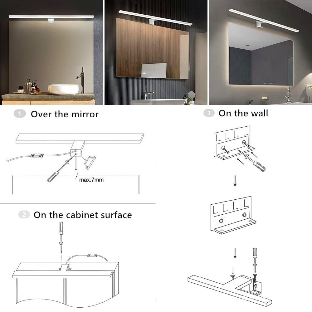 Lumière de miroir avant LED pour salle de bain IP44, éclairage d'armoire murale 6W, lumière blanche pour miroir de salle de bain, 30cm - 3