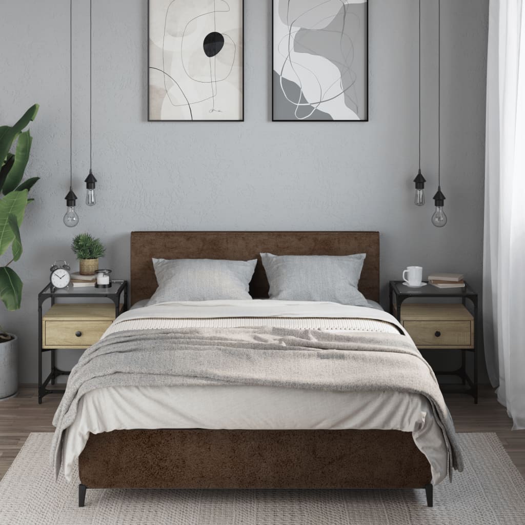 Set Di 2 Comodini Con Cassetto E Ripiano 50 X 41 X 65 Cm MDF Marrone E Ferro Dec035147 87868786