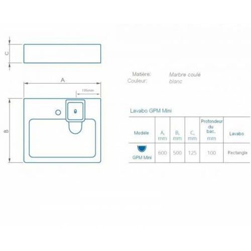 Lavabo gain de place salle de bain Gpm Mini - Siphon déporté à l'arrière pour installer une machine à laver en-dessous - 37cm de profondeur disponible - 4