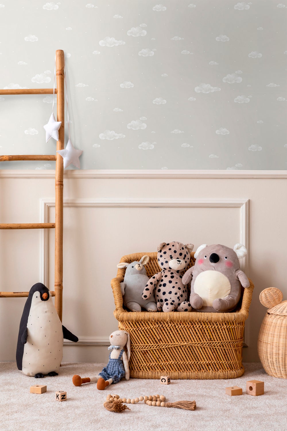 Papier peint petits nuages beige et blanc - 53 cm x 10 m - Sanders & Sanders - 4