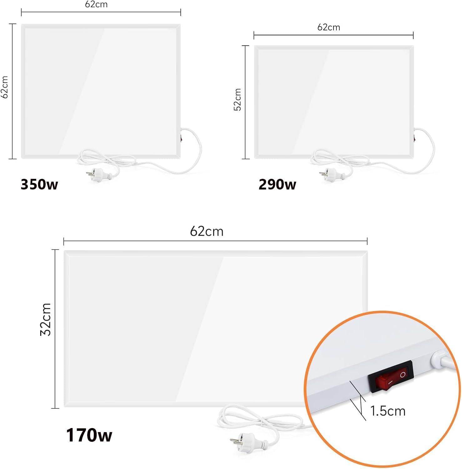 ZMH Aquecedor infravermelho de parede de 350W com eficiência energética e proteção contra sobreaquecimento para quarto/sala de estar - 9