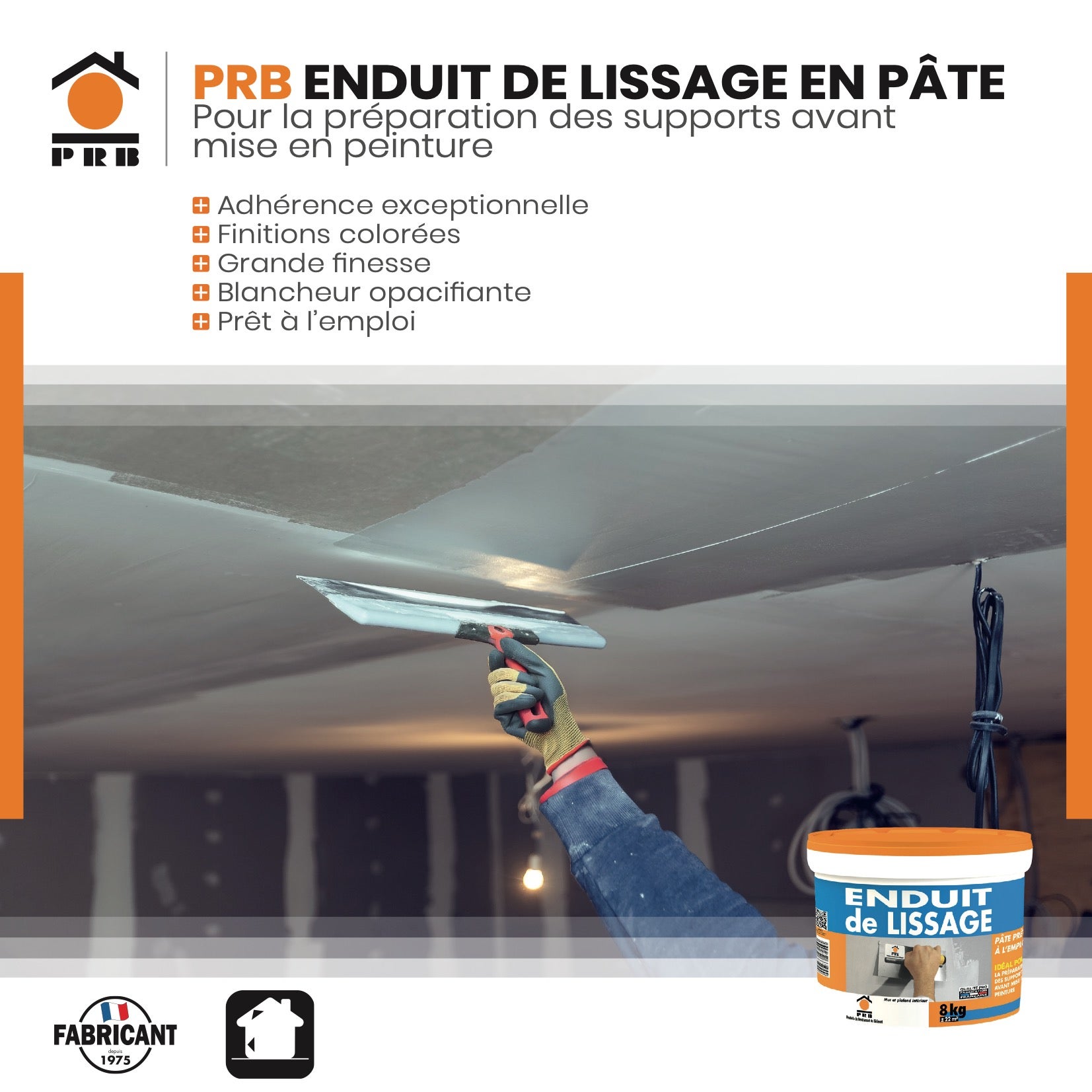 Enduit de Lissage en Pâte 8kg - Prêt à l’Emploi - Finition Ultra Lisse pour Murs et Plafonds - Application Facile, Séchage Rapide - 2