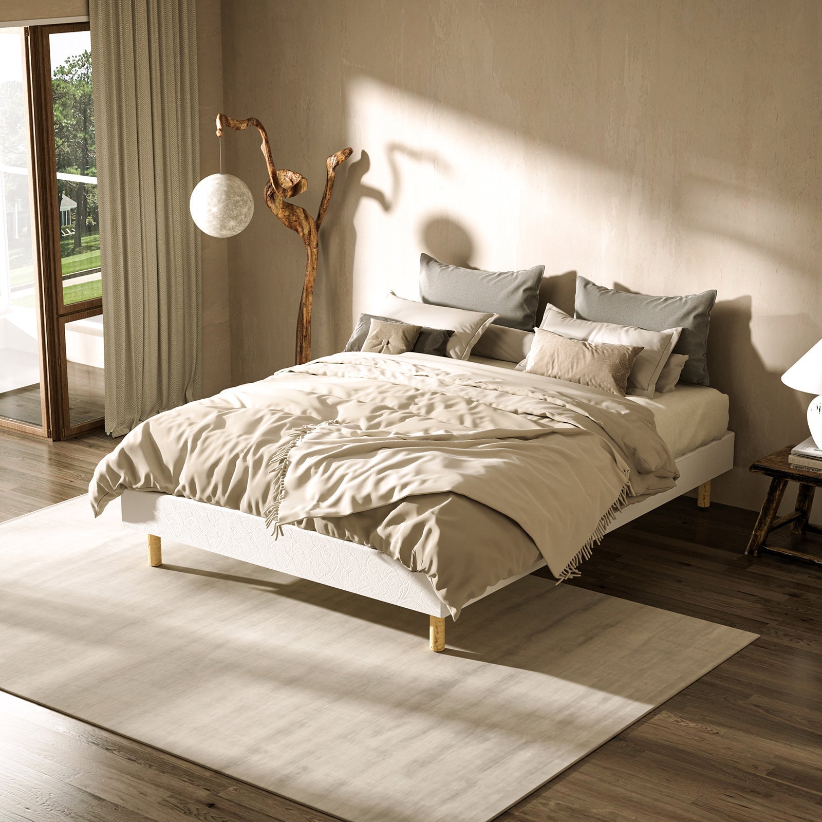 DEWINNER Sommier tapissier 140x190 cm, 4 pieds en bois, 2 pieds centraux réglables (en fer), 2x14 lattes, robuste - 5