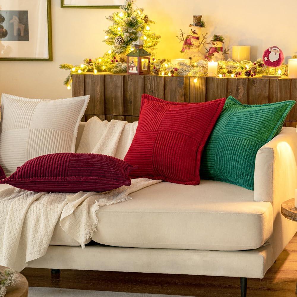 Housses de coussin décoratives pour canapé-lit, salon, 40 x 40cm, lot de 2, coussins décoratifs rouge style bohème, taies d'oreiller en velours côtelé - 4