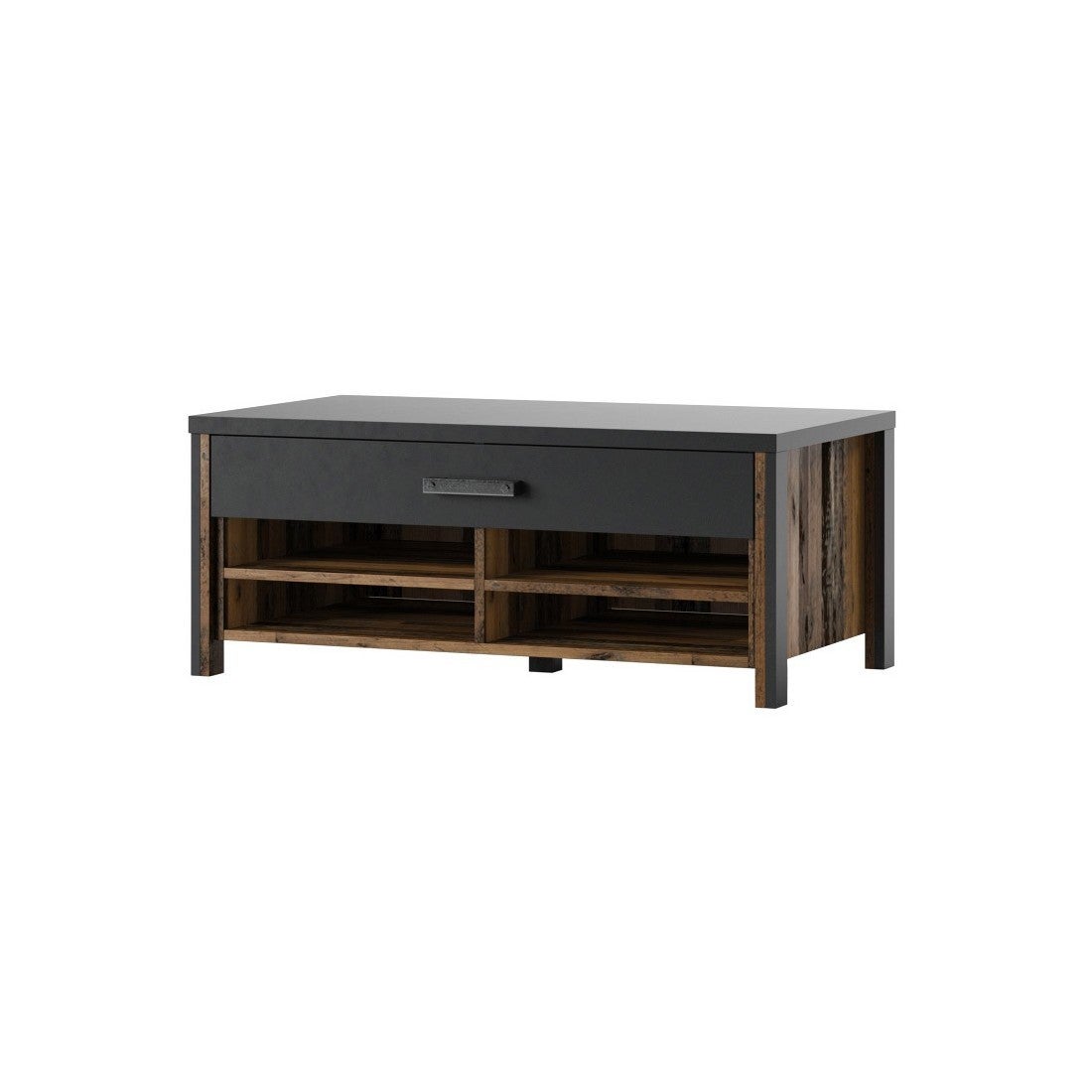 Mesa baja WINDSOR gris antracita y roble oscuro - 1 cajón grande, 4 ...
