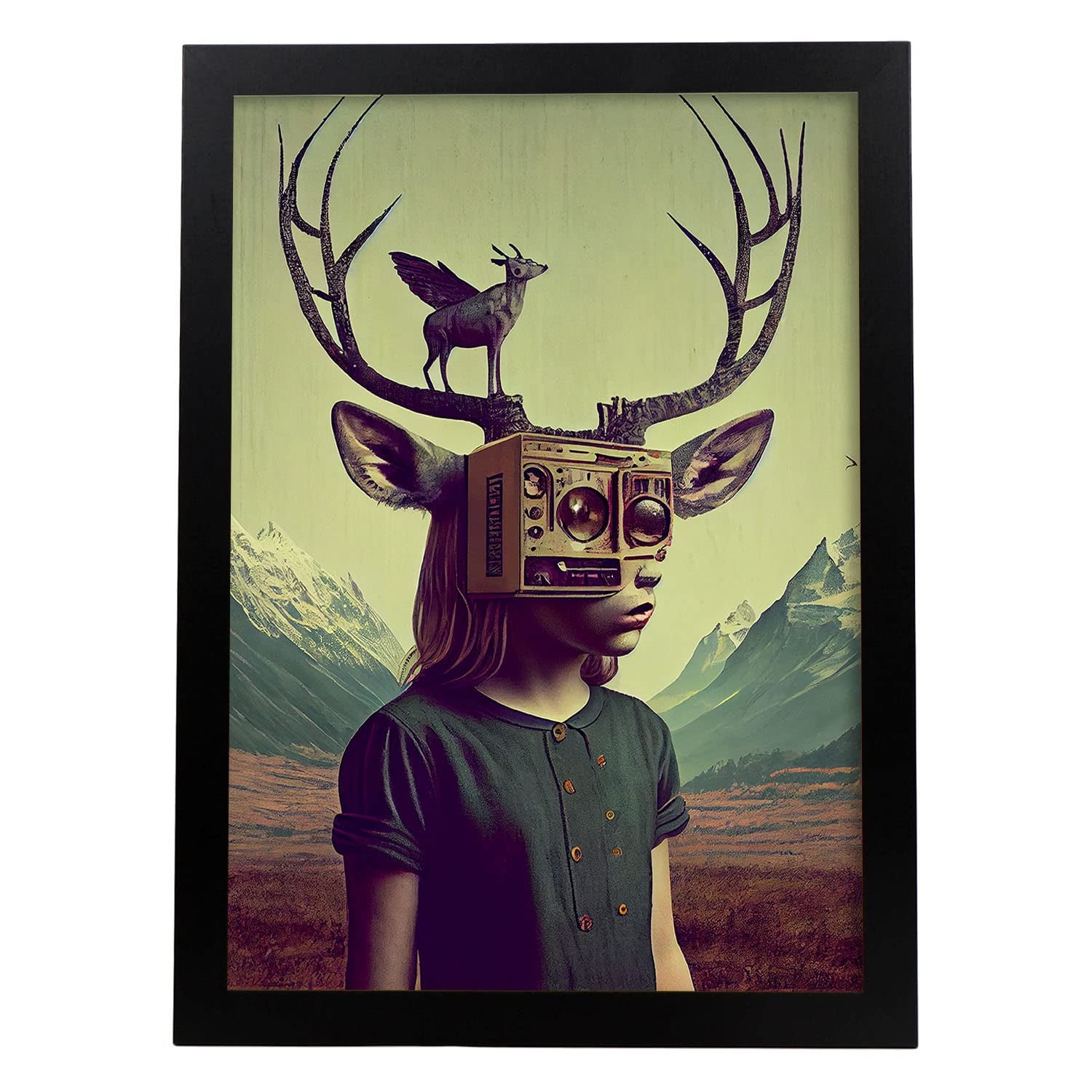 Nacnic poster ciervo en estilo surrealismo cinematográfico ilustraciones y grabados de historieta abstracta y artística para a3 marco negro