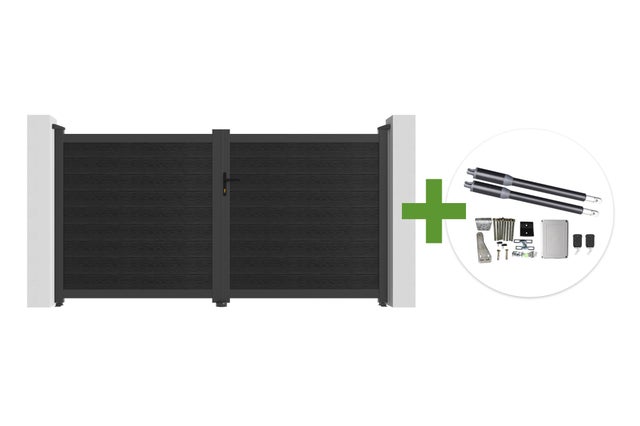 Portail bois composite battant 3m ATHOS H.160cm gris anthracite avec cadre aluminium + motorisation RANGER B150