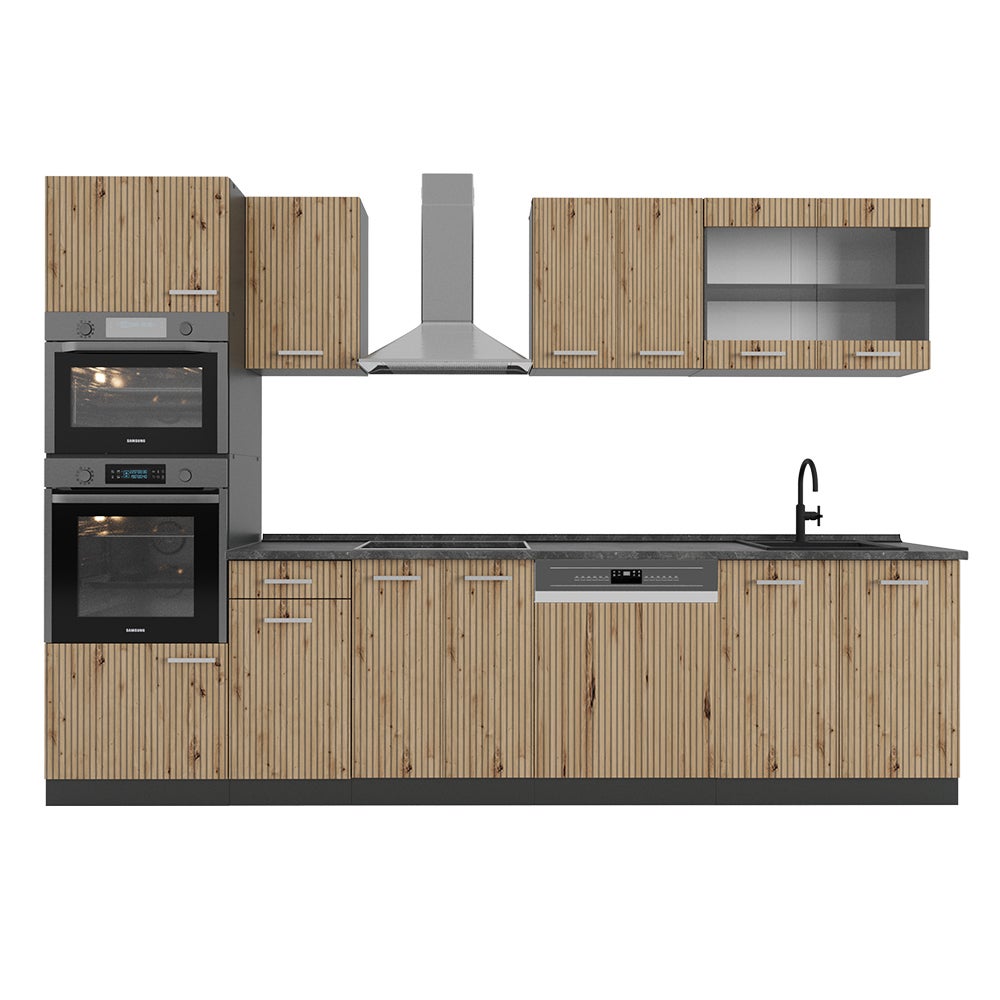 Vicco Aneks kuchenny R-Line, Artisan dąb/antracyt, 300 cm z wysoką szafką, BP Antracyt