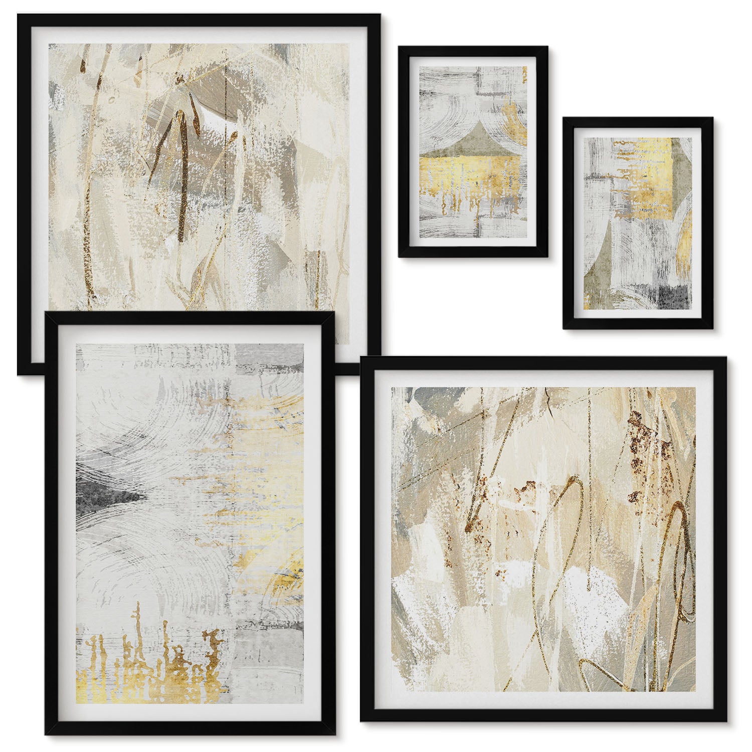 Ensemble de 5 tableaux encadrés | Compositions abstraites élégantes aux ...