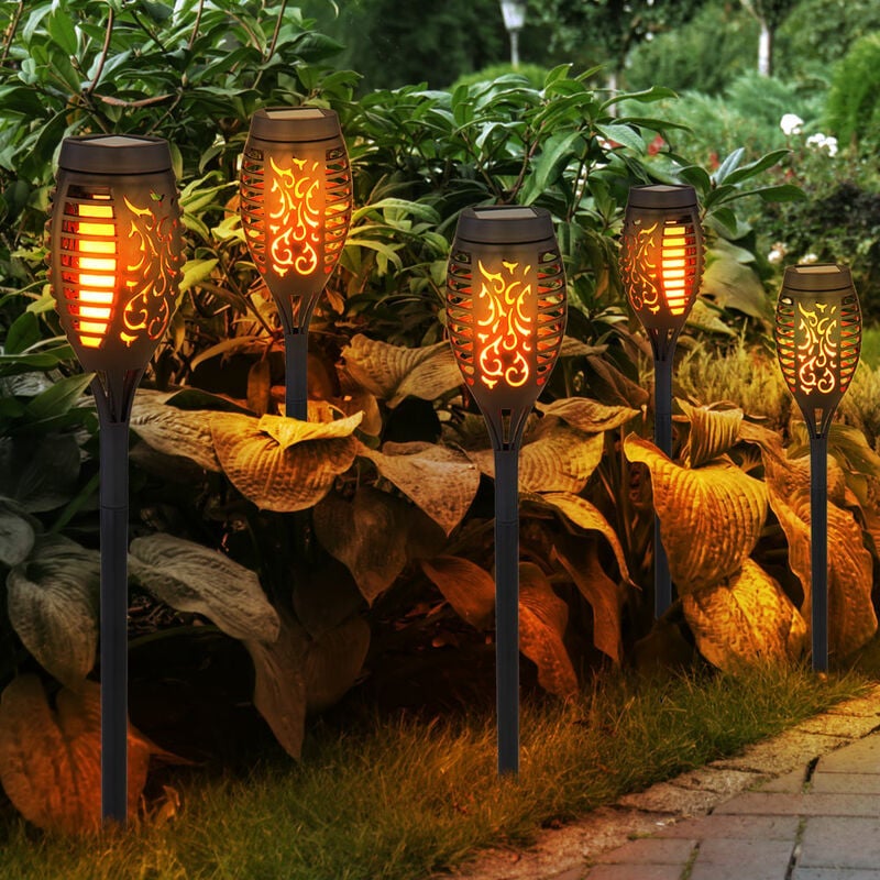 Zestaw 5 lamp solarnych do ogrodu, solarna pochodnia zewnętrzna, płomień zewnętrzny, pochodnia solarna, lampa pochodnia zewnętrzna, 12 LED