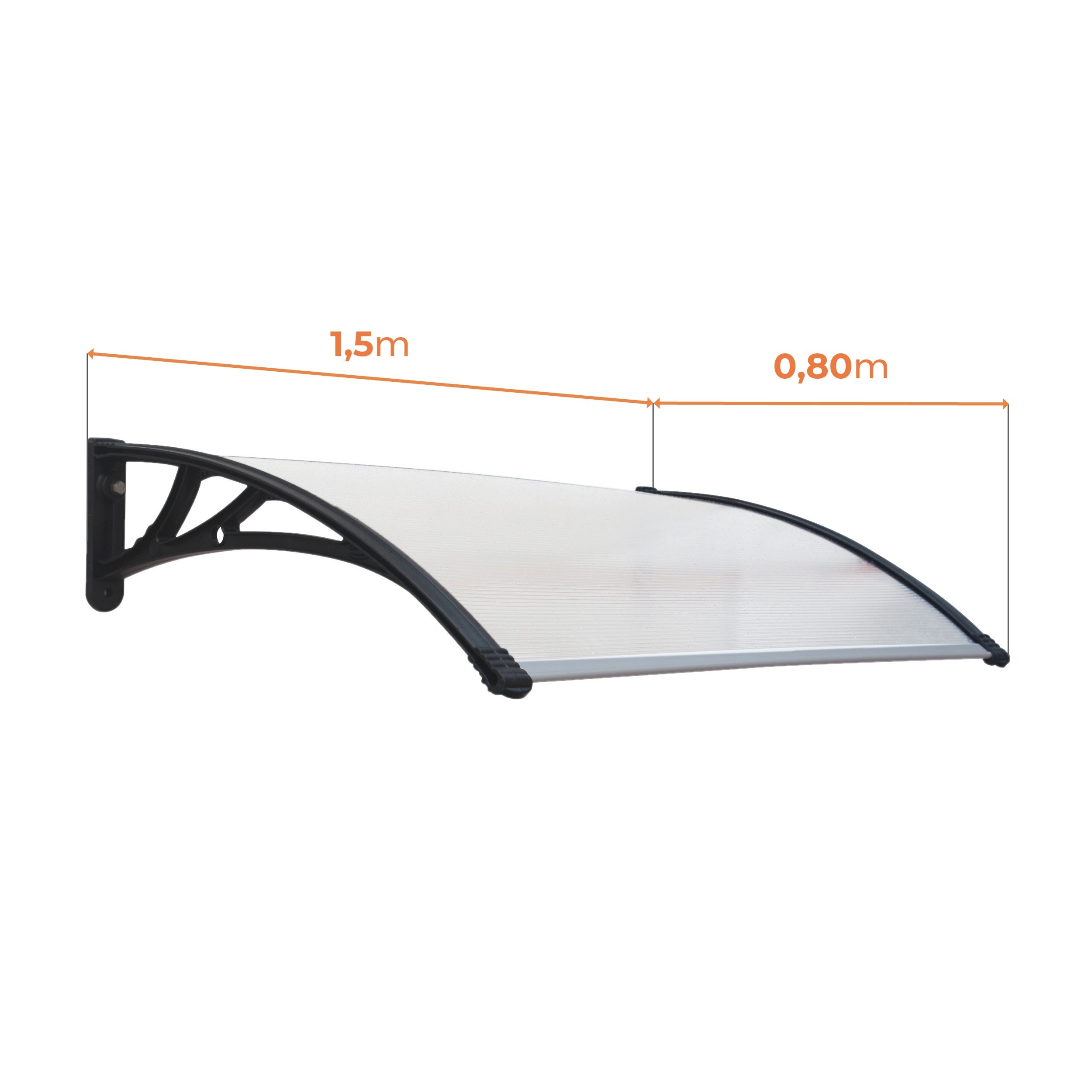 Alpendre para porta 150x80cm – Policarbonato 5,2mm - Suportes em PVC Antracite - Montagem fácil - 4