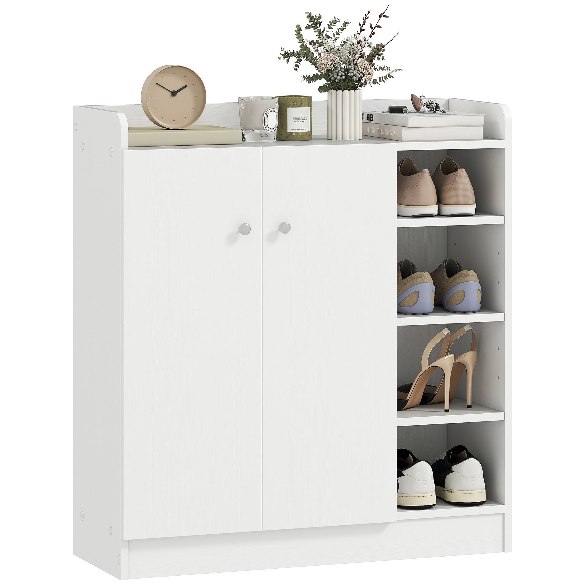 Leroy Merlin Shoe storage cabinet two doors w/ adjustable 4 shelves cupboard footwear rack stand organiser hallway white 
