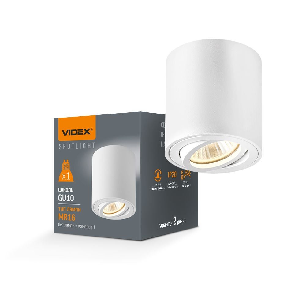 Reflektor sufitowy spot natynkowy Spotlight okrągły biały 1xGU10x30W wym: 8,4 x 8 x 8 cm aluminium Videx