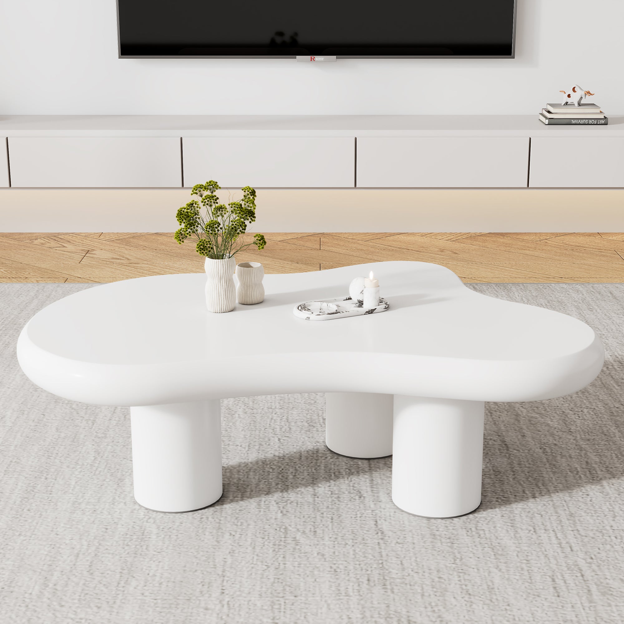 Table basse irrégulière en forme de nuage - 97 x 67 x 32 cm - Plateau MDF - Blanc - 5