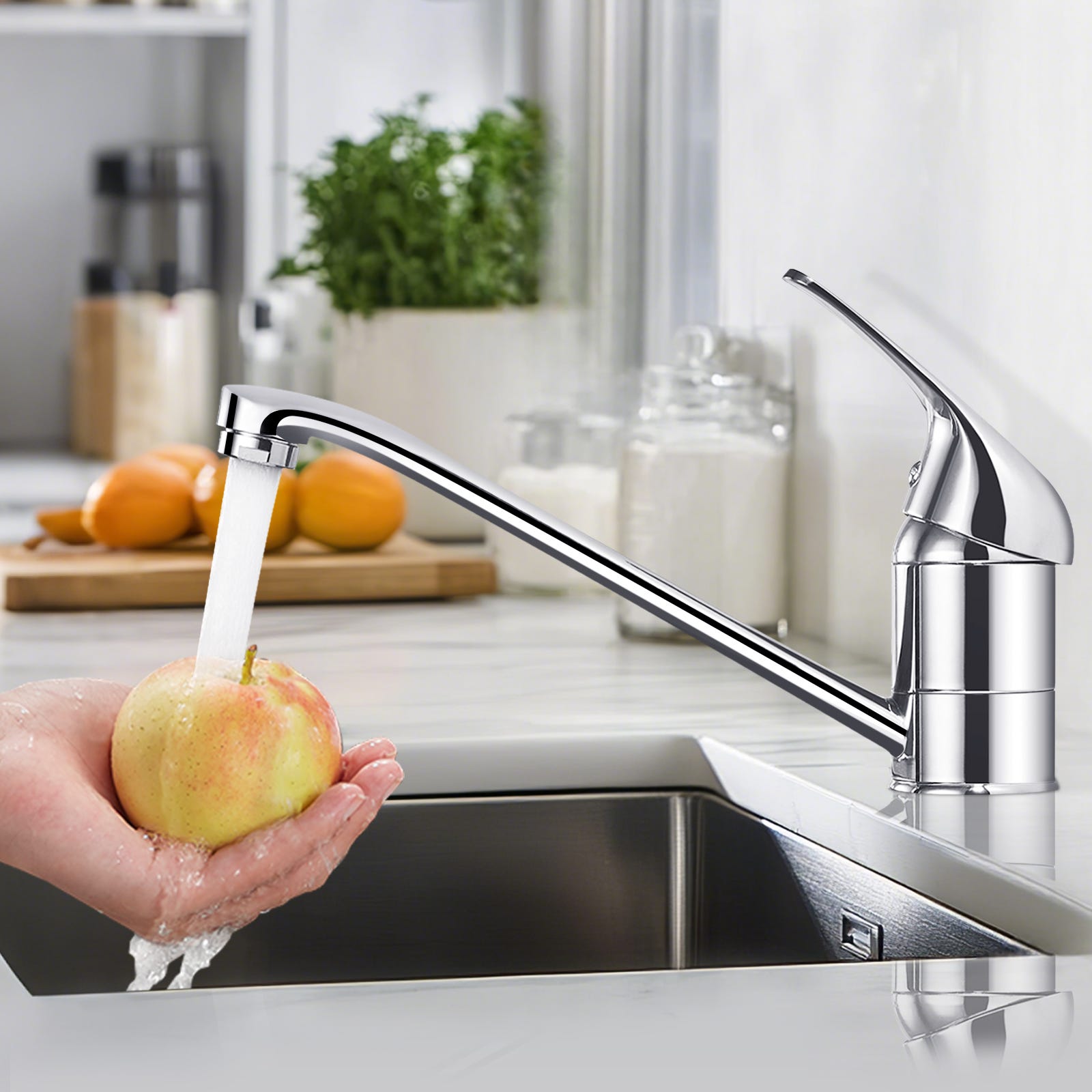 LOVHAUS Grifo de Cocina Plateado, Grifo Mezclador de Cocina con