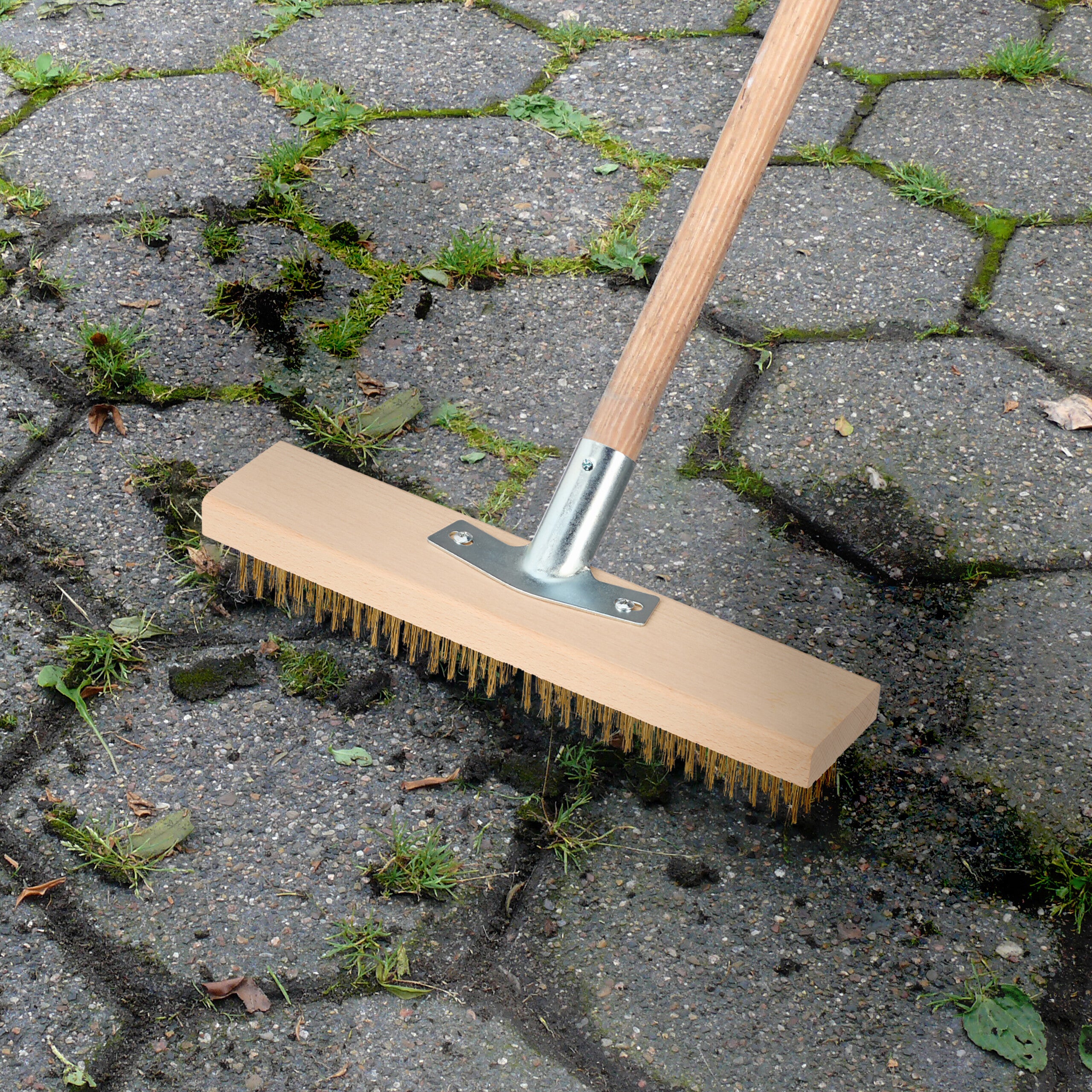 Balais métalliques, lot de 2, retirer mousse & saleté, brosses de rechange, jardin & terrasse, nature - doré, Relaxdays - 2