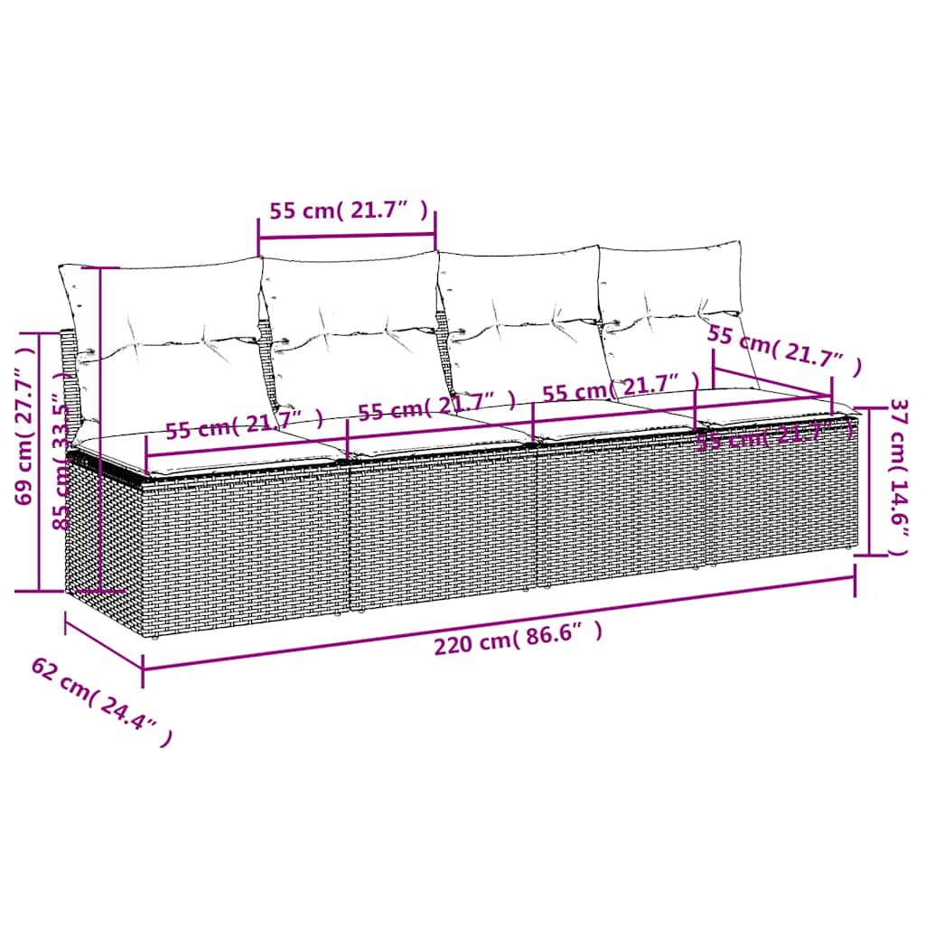 Sofa ogrodowa z poduszkami, 4-osobowa, jasnoszara, polirattan vidaXL - 9